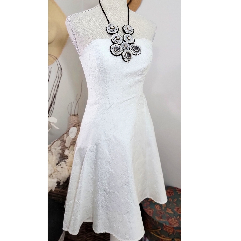 Halston Heritage Strapless Asymmetric White Dress
